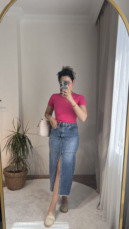 Quzu Pembe Bisiklet Yaka Bady Tshirt