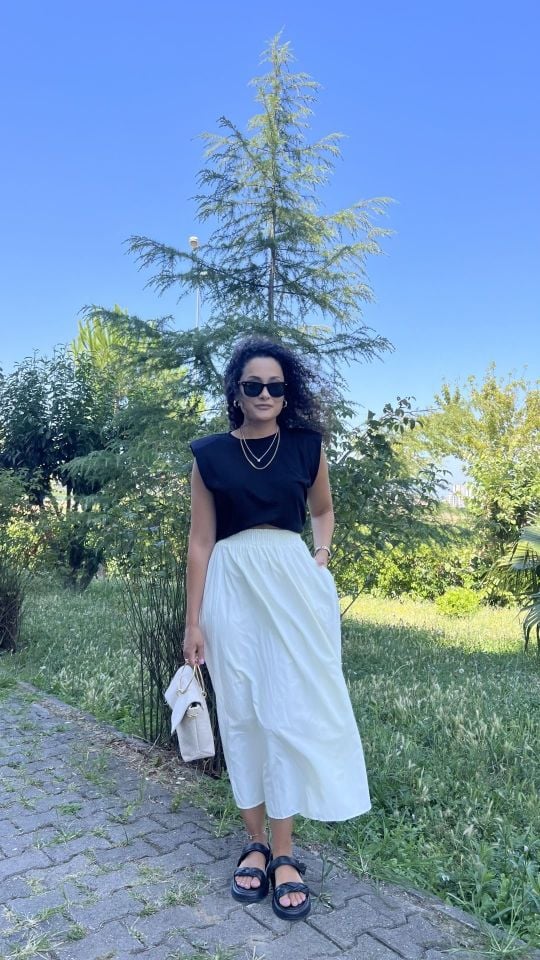 Poplin Kumaş  Beyaz Etek