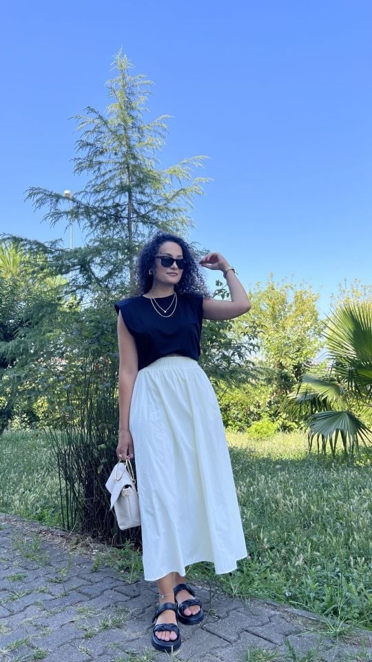 Poplin Kumaş  Beyaz Etek