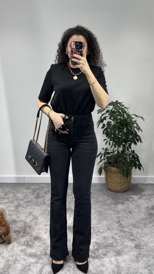 Premium Vatkalı Siyah Tshirt