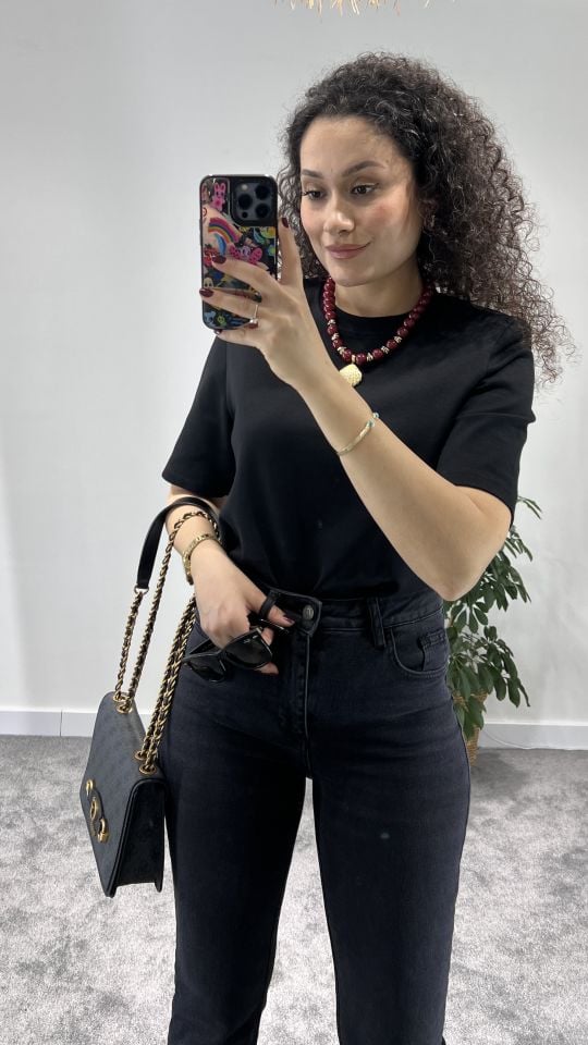 Premium Vatkalı Siyah Tshirt