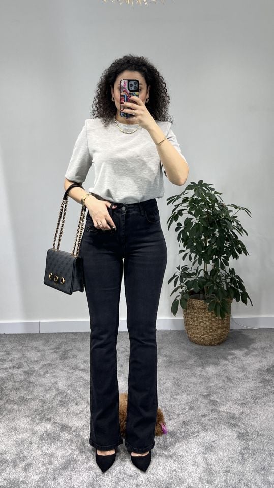 Premium Vatkalı Gri Tshirt