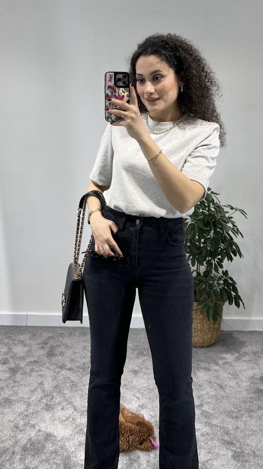 Premium Vatkalı Gri Tshirt
