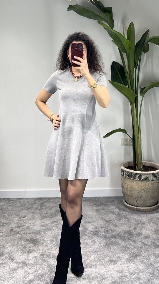 Gri Volanlı Elbise