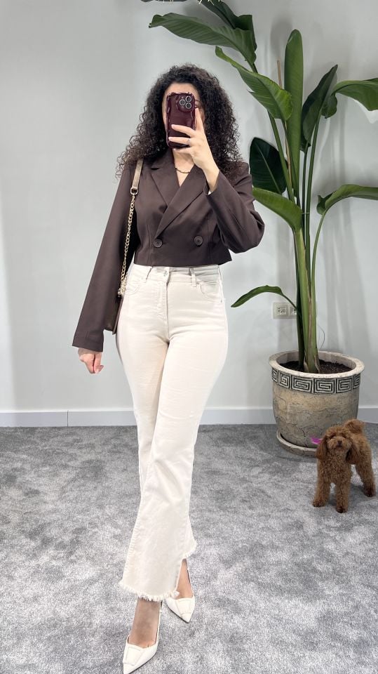 Acı Kahve Crop Blazer Ceket