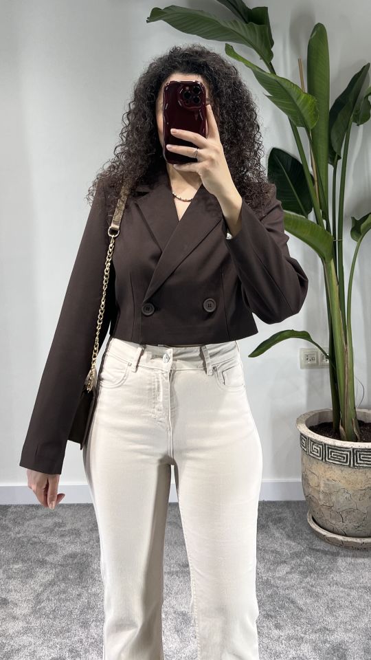 Acı Kahve Crop Blazer Ceket