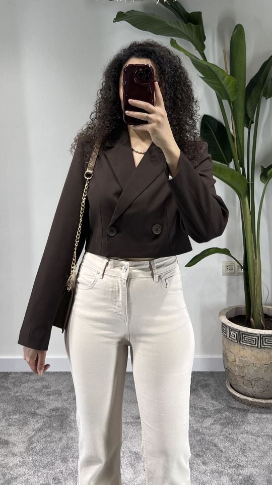 Acı Kahve Crop Blazer Ceket