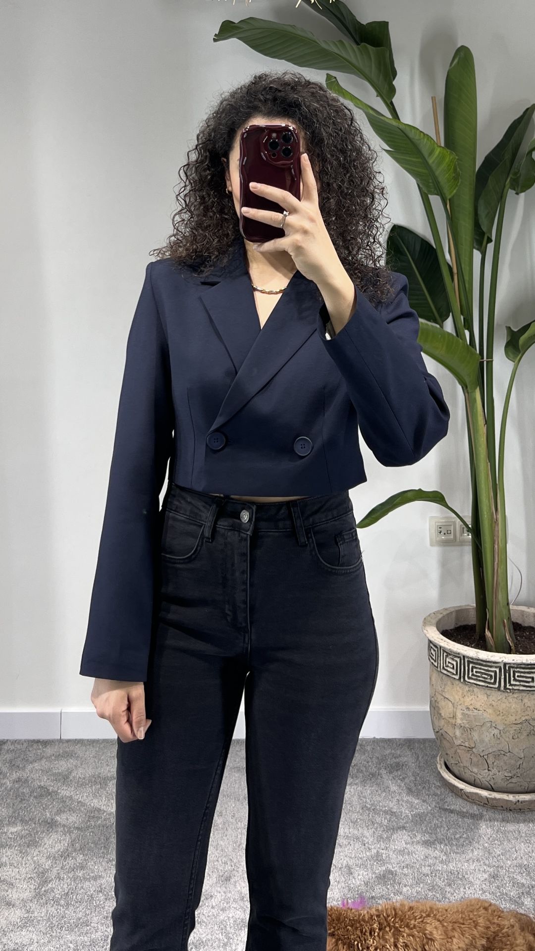 Lacivert Crop Blazer Ceket