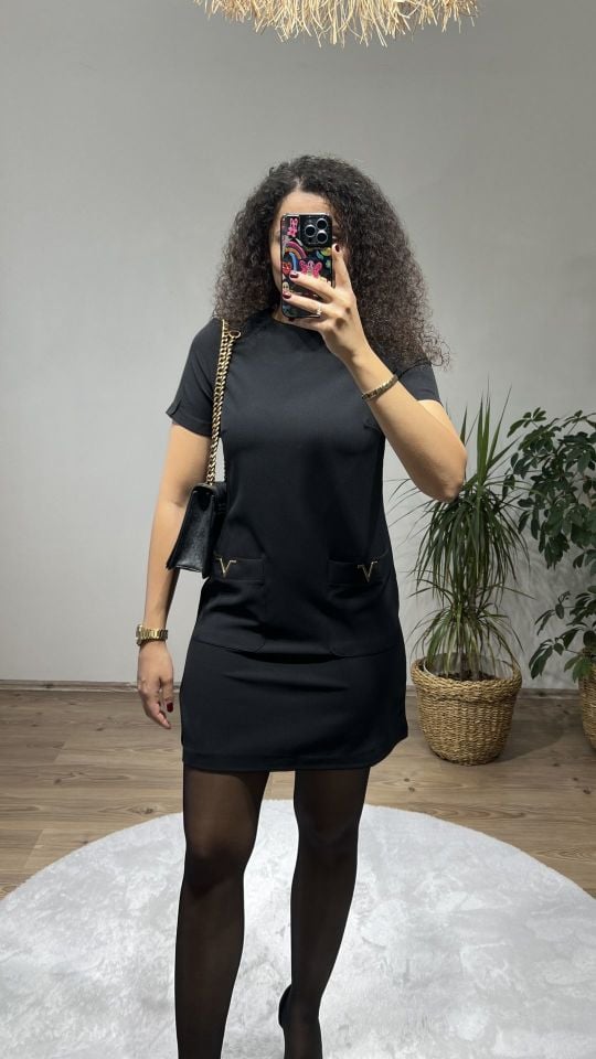 Siyah Mini Kısa Kol Elbise