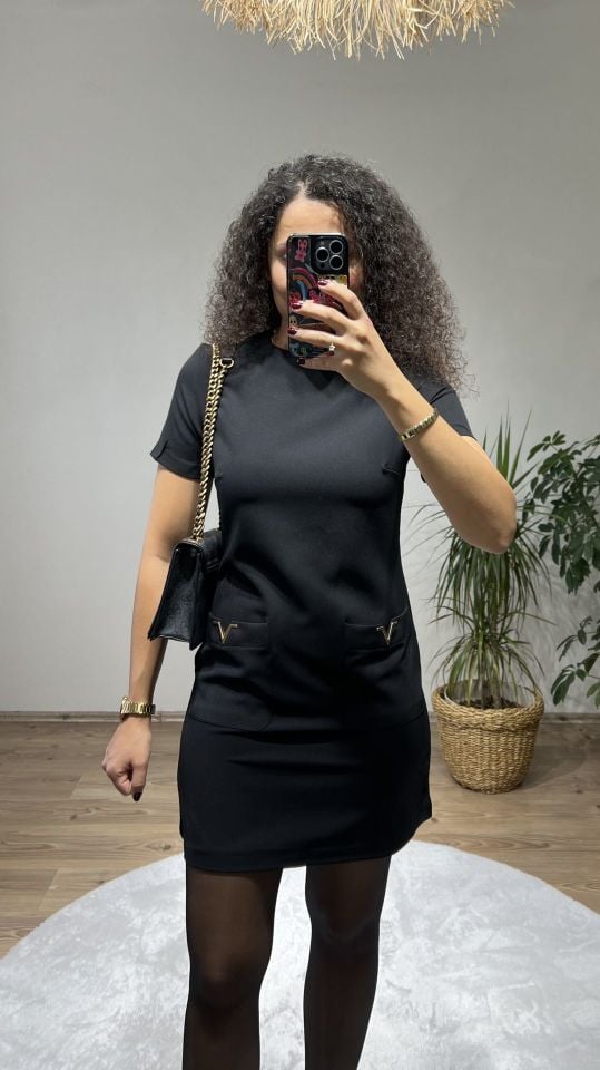 Siyah Mini Kısa Kol Elbise