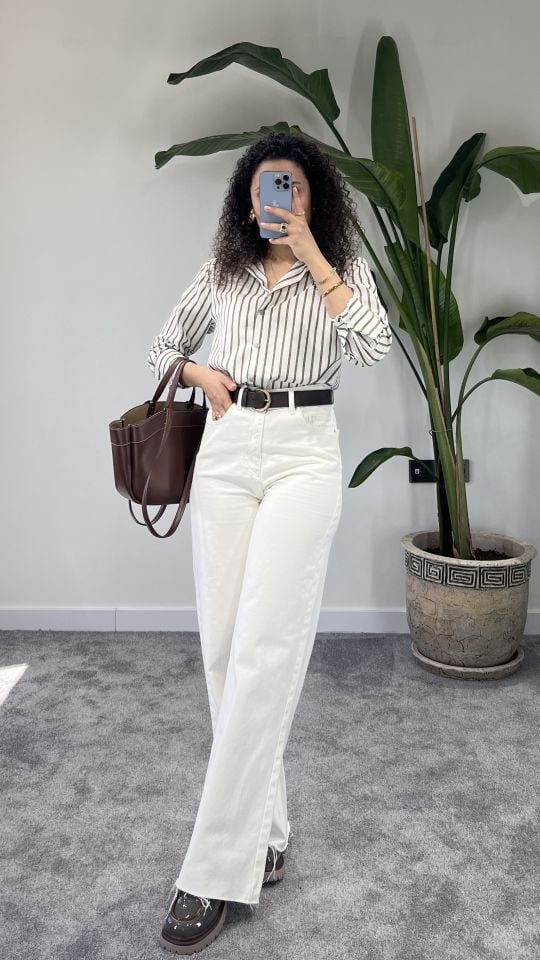 Ekru Wide Leg Jean