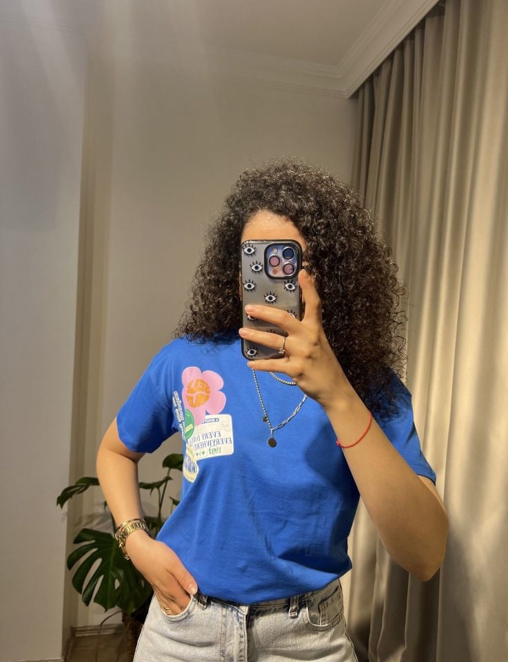 Quzu Baskılı Tshirt Mavi
