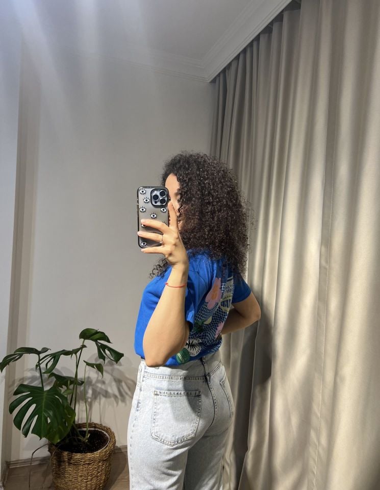 Quzu Baskılı Tshirt Mavi