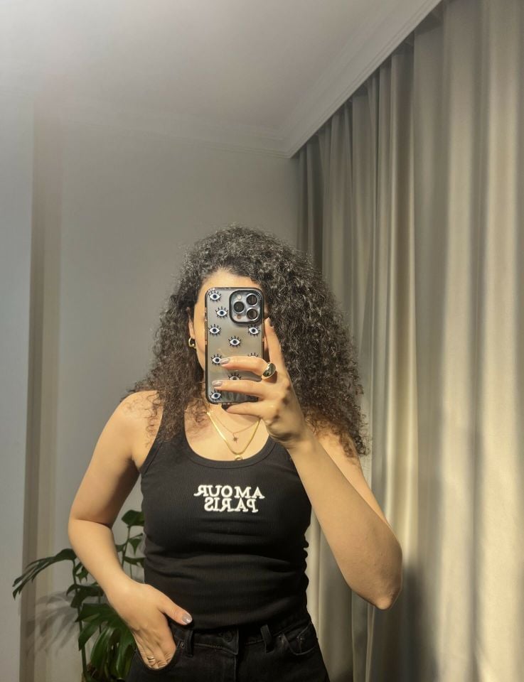 Siyah Amour Paris Yazılı Atlet