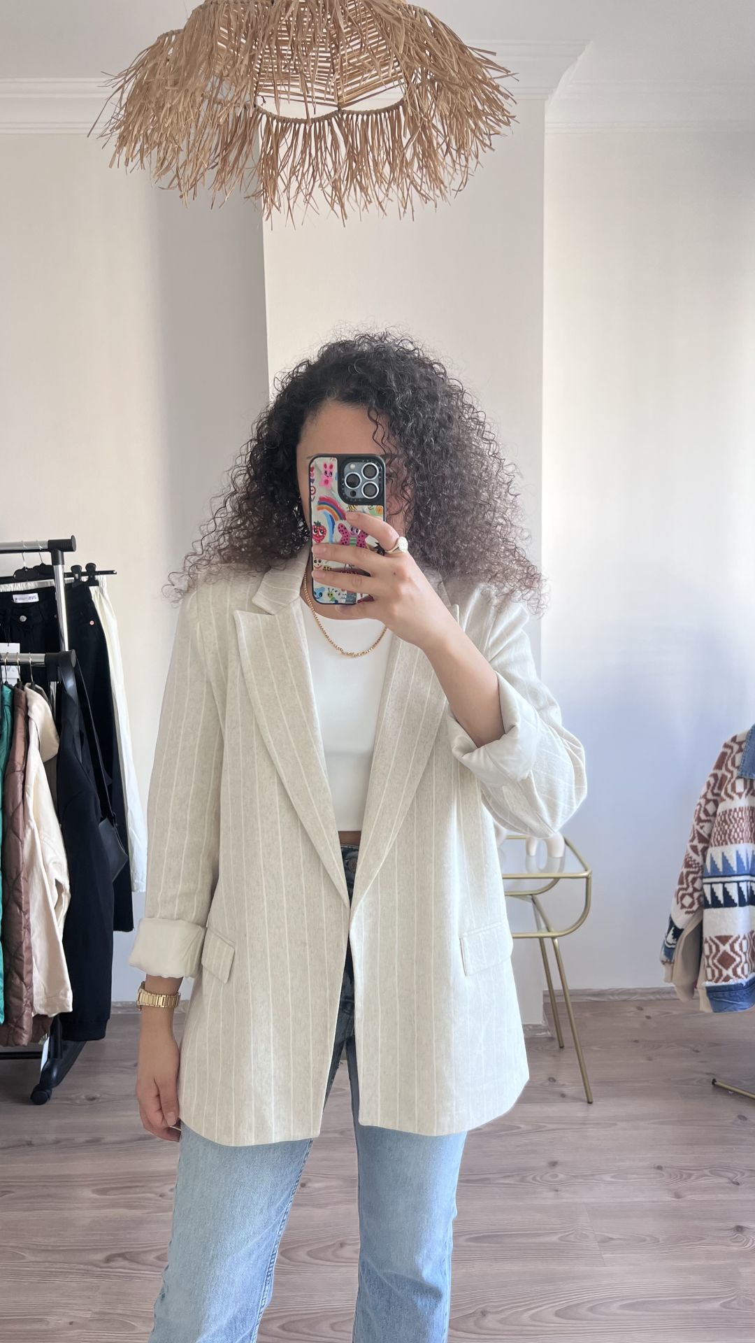 Quzu Blazer Ceket Natural Çizgili