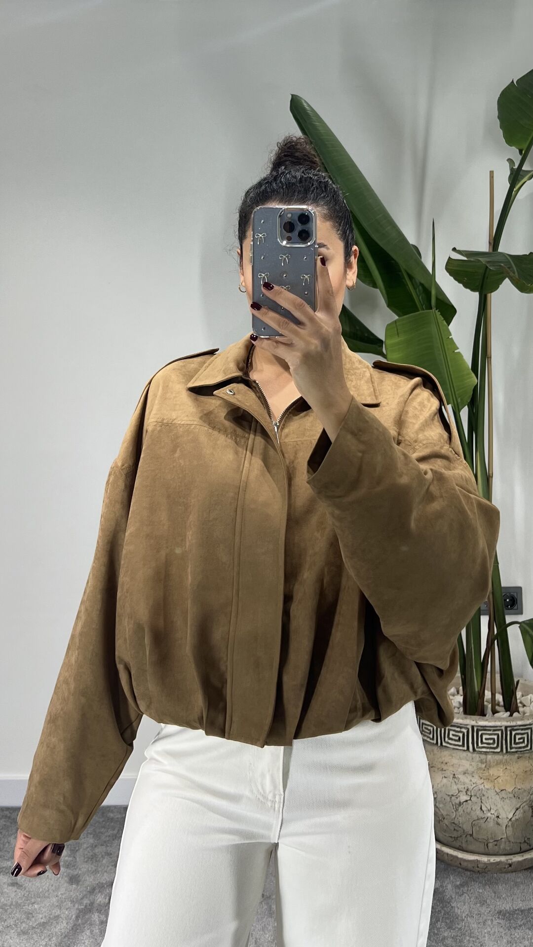 Oversize Süet Bomber Ceket