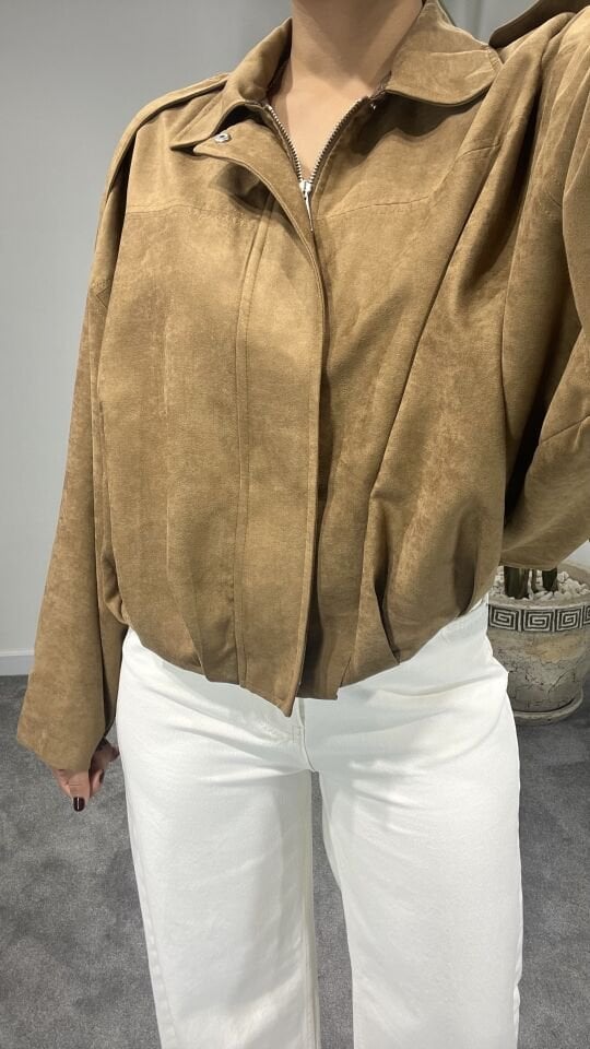 Oversize Süet Bomber Ceket