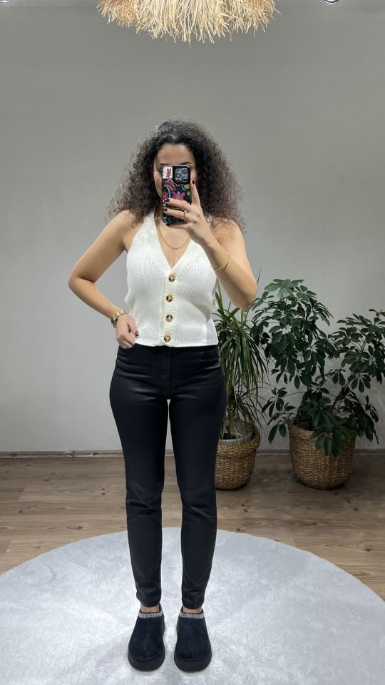 Mom Fit Kalıp Mumlu Pantolon